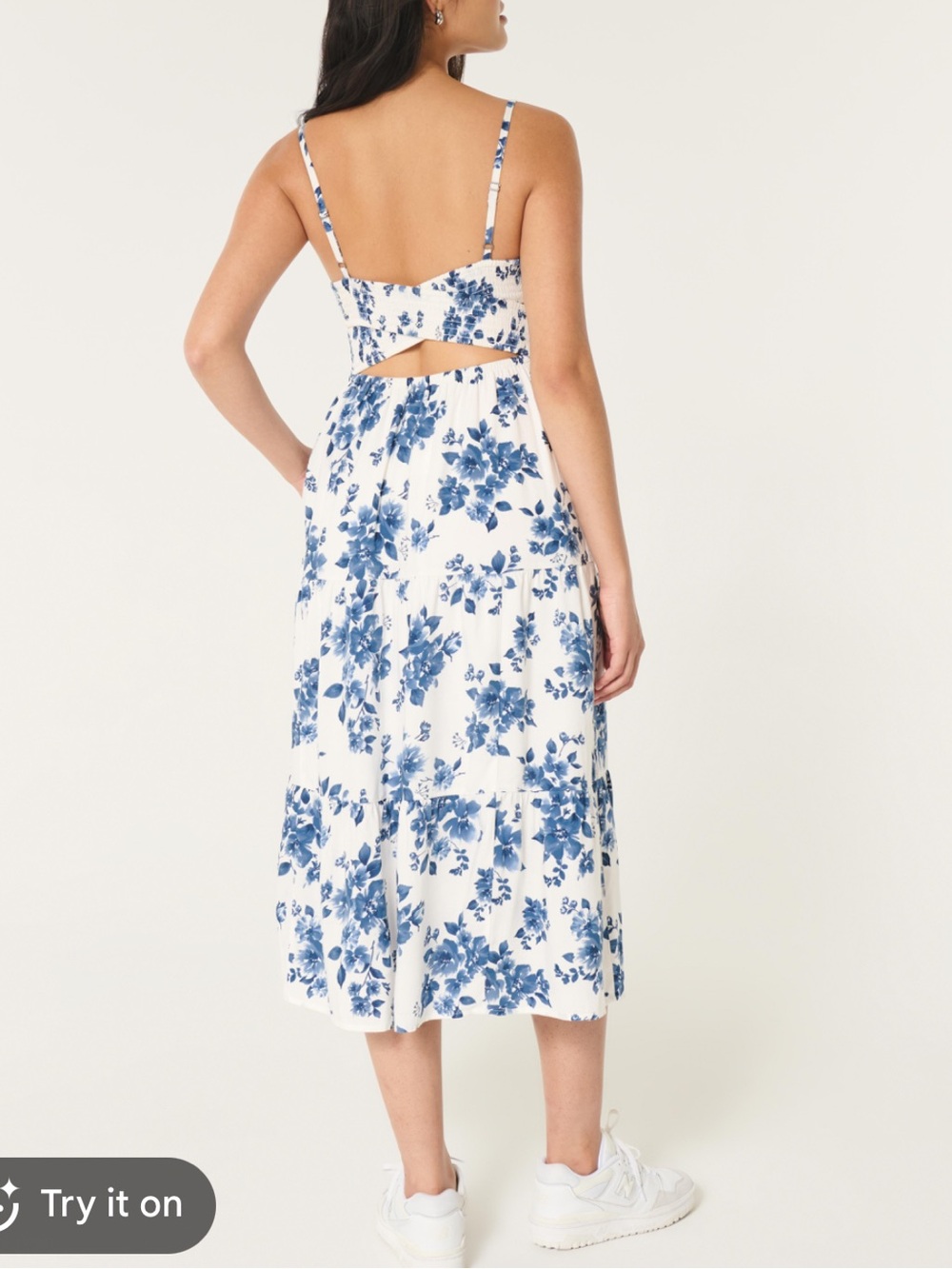 HOLLISTER WOMENS BLUE FLORAL CRISS CROSS BACK MIDI DRESS SMALL